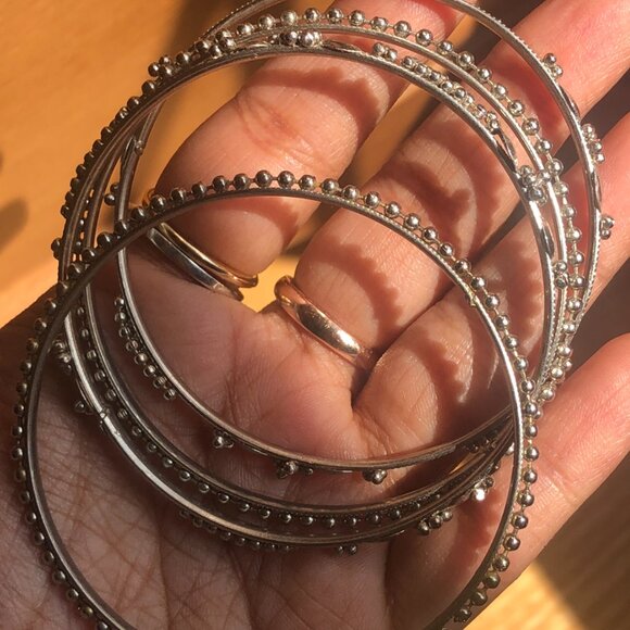 4 PC Vintage Silver Textured Indian Bracelet Bangle Set - Picture 2 of 3
